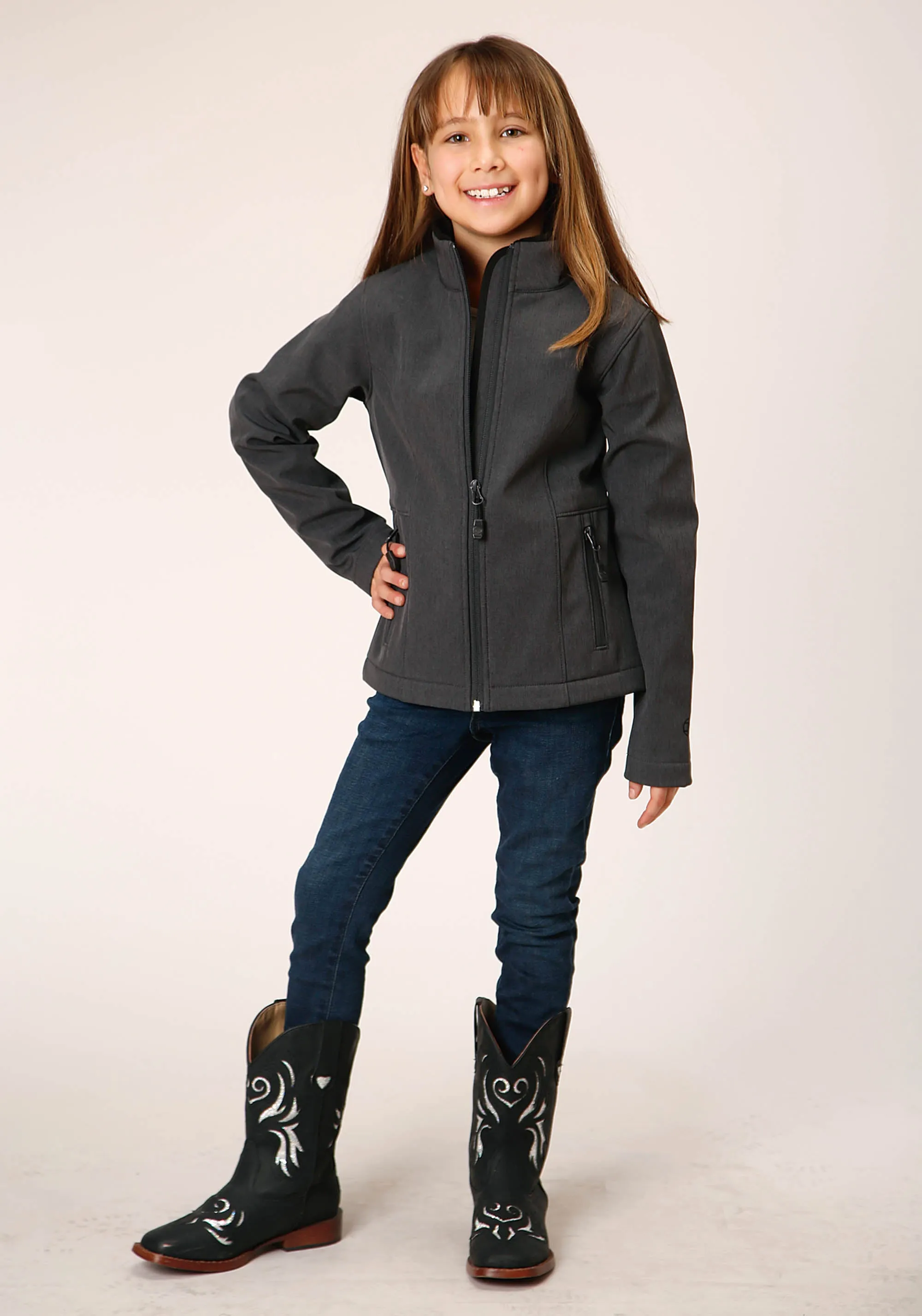 GIRLS  HEATHER GREY SOFT SHELL TECH JACKET