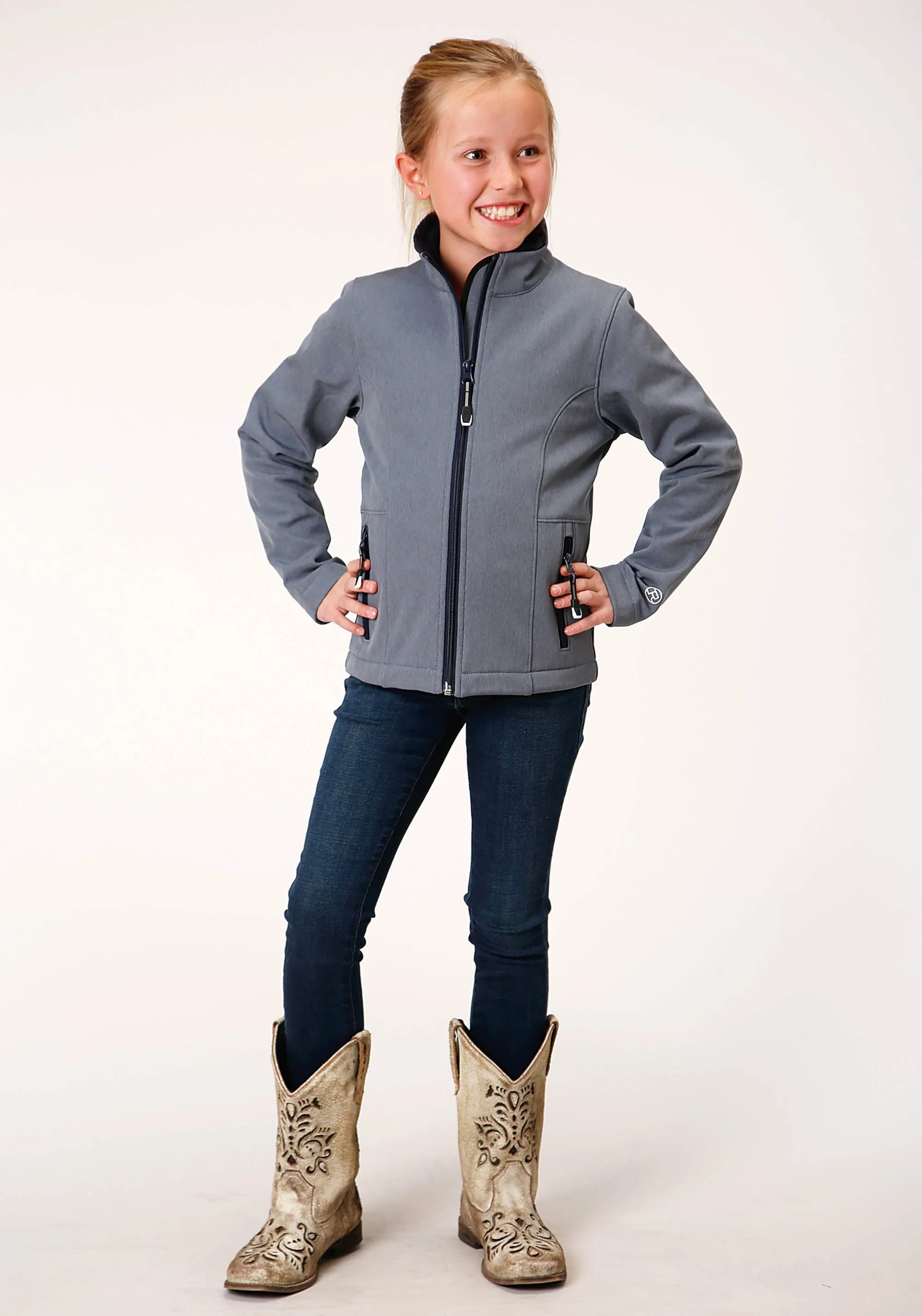 GIRLS  HEATHERED BLUE SOFTSHELL TECH JACKET