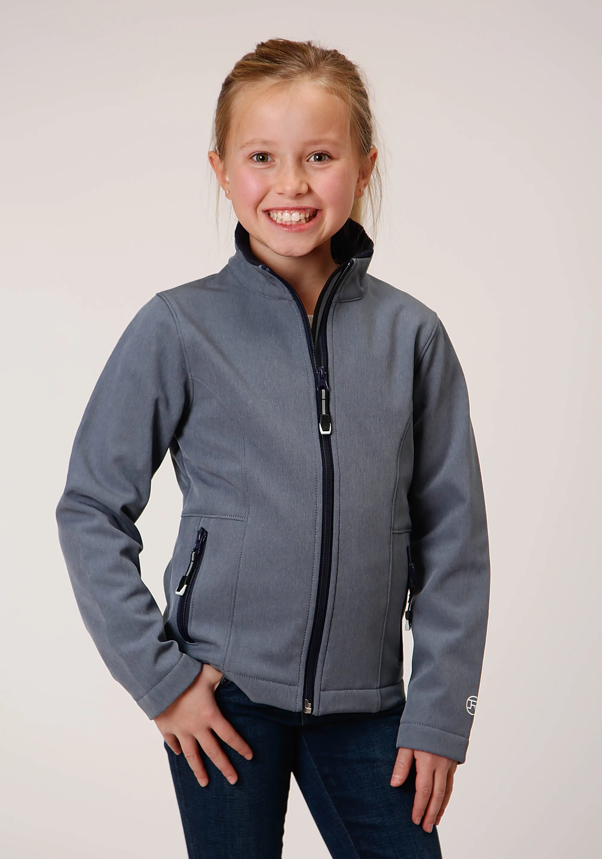 GIRLS  HEATHERED BLUE SOFTSHELL TECH JACKET