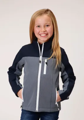 GIRLS  PIECED NAVY SOFTSHELL TECH JACKET