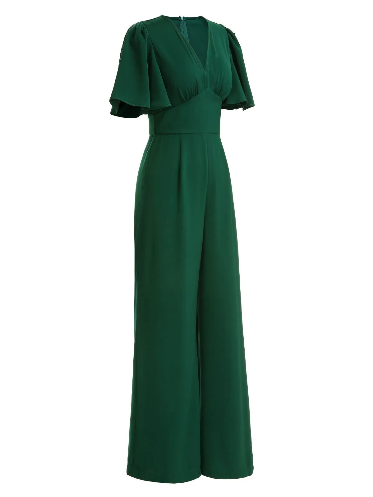 Green 1930s Solid V-Neck Jumpsuit