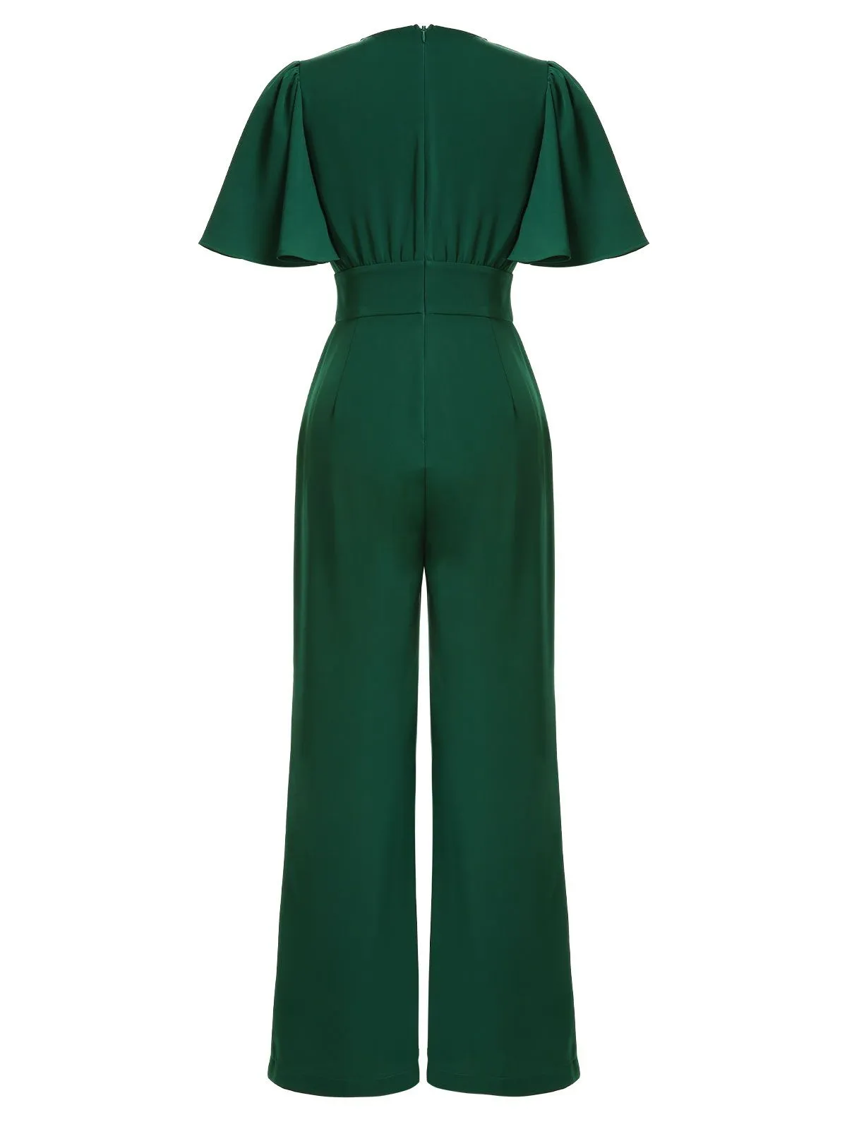 Green 1930s Solid V-Neck Jumpsuit