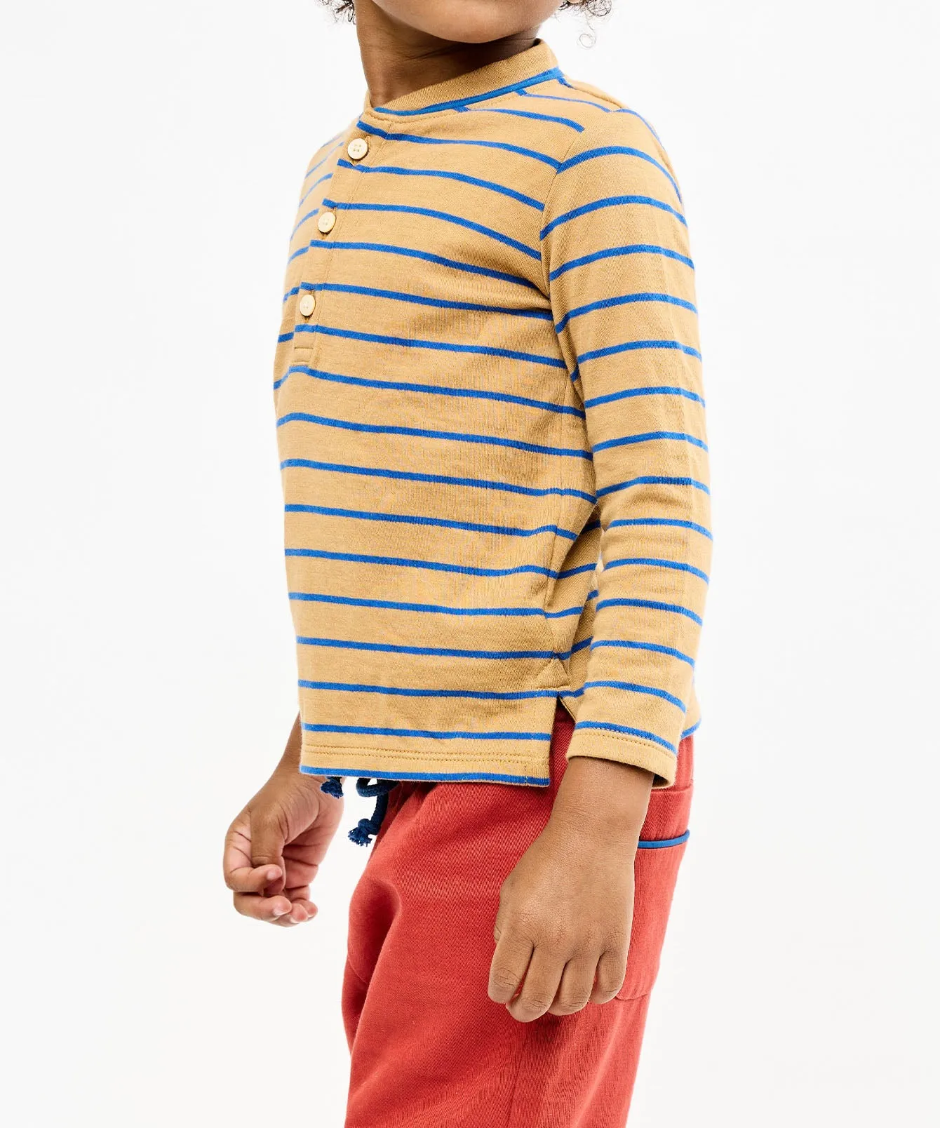 Henley T-Shirt, Camel Fine Stripe