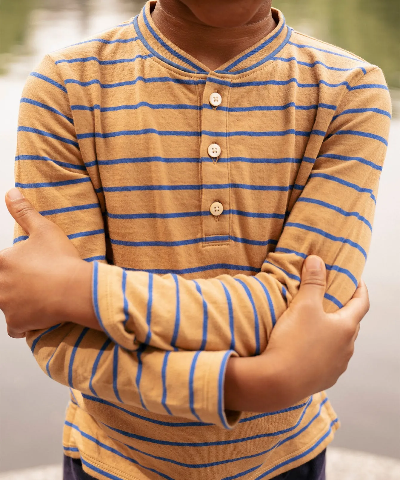 Henley T-Shirt, Camel Fine Stripe