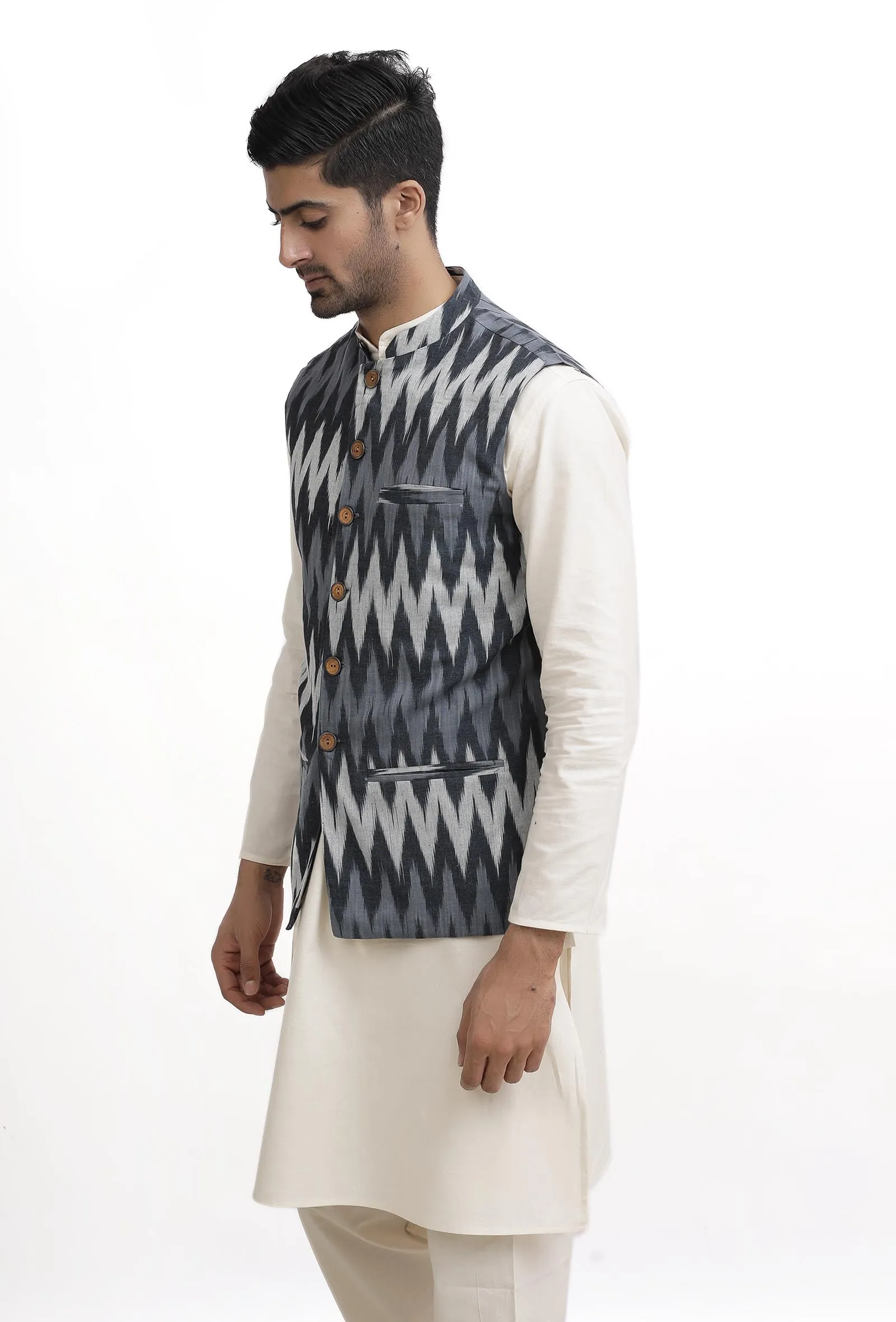 Indigo Blue Ikat Nehru Jacket