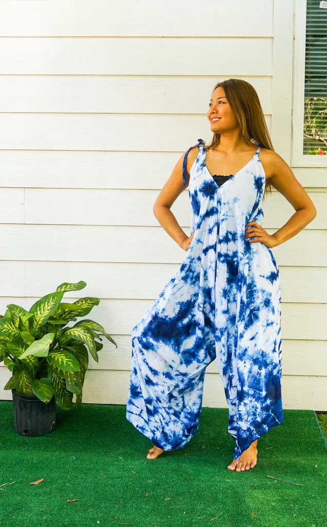 J83- Hand Dyed Wide Leg Boho Hippie Jumpsuits Rompers Pants