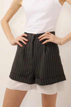 Jessica Chiffon Layered Pinstripe Shorts