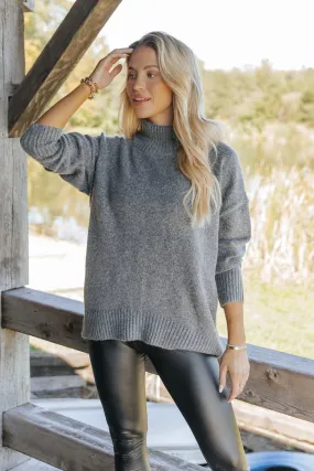 Joanna Brushed Turtleneck Sweater - Charcoal - FINAL SALE