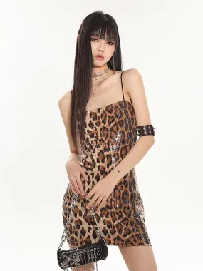 Leopard Print Sequin Bodycon Camisole Dress