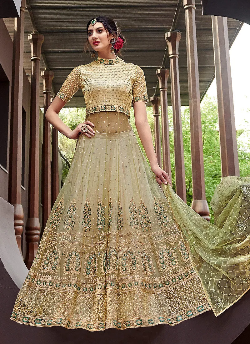 Light Green Overall Zari Embellished Designer Anarkali Gown