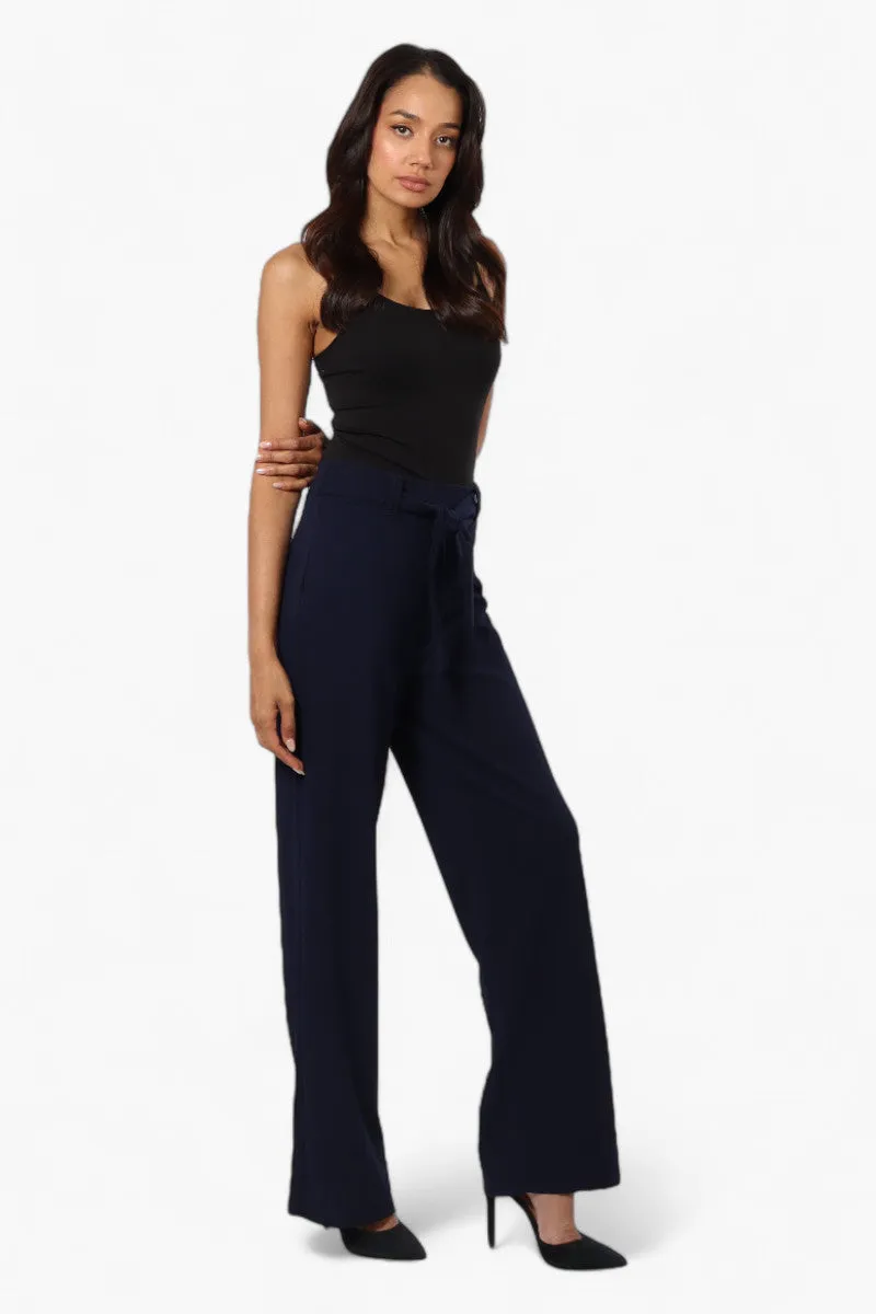 Limite Solid Belted Pants - Navy