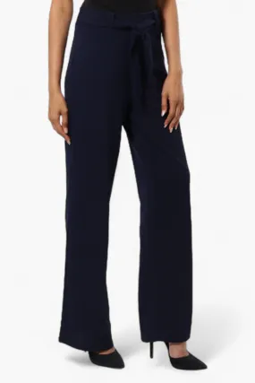 Limite Solid Belted Pants - Navy