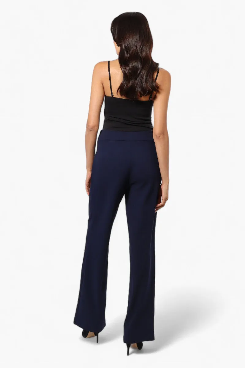 Limite Solid Belted Pants - Navy