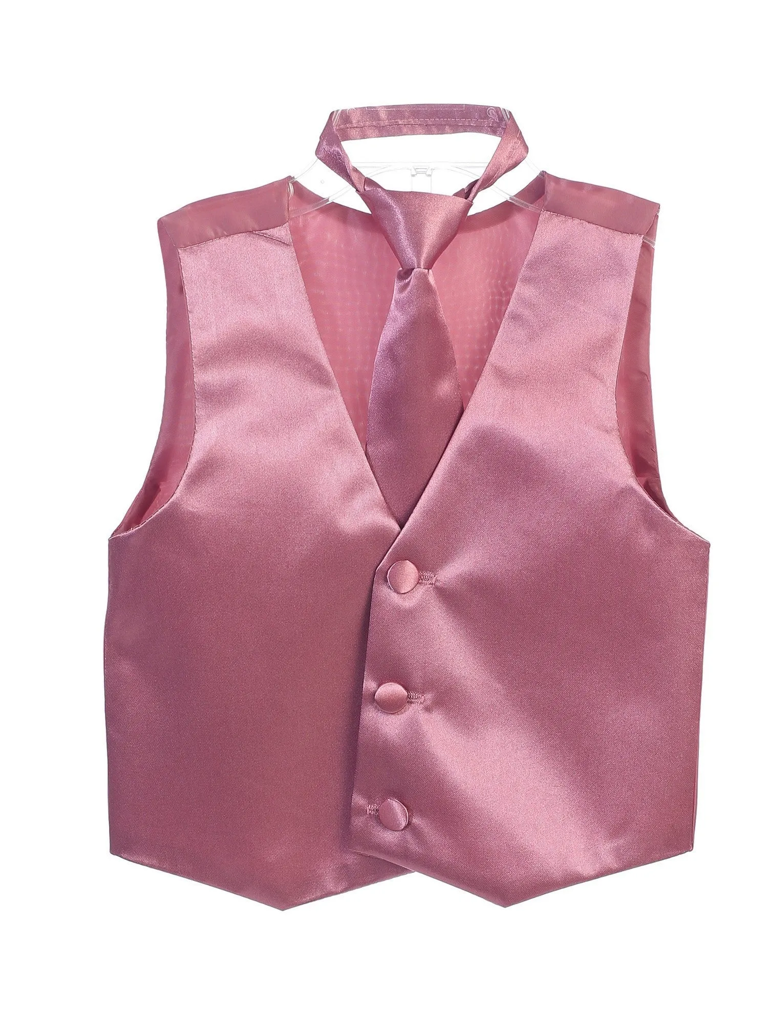 Little Boys Dusty Rose Three Button Satin Vest Tie 2 Pc Set 2-6