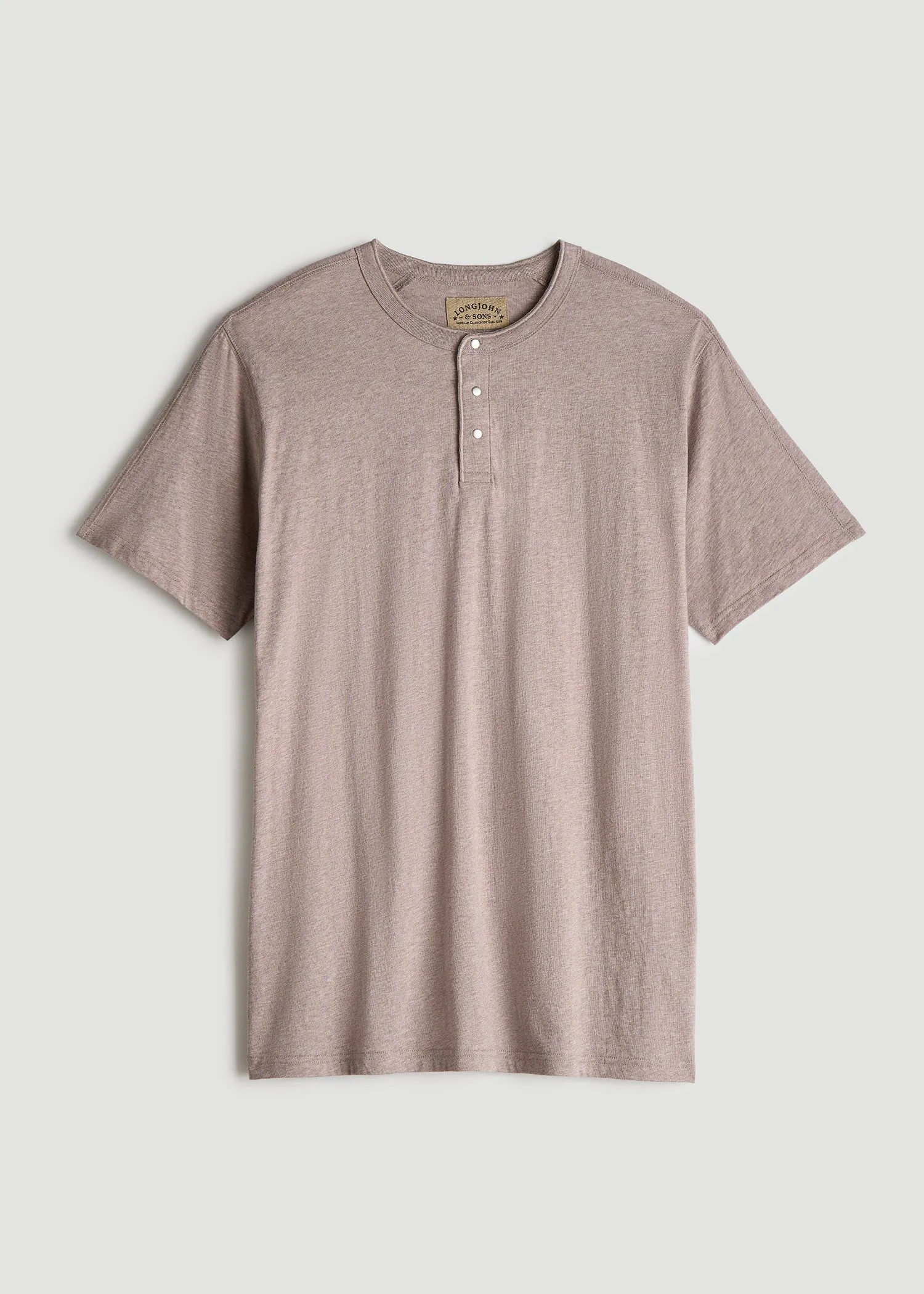 LJ&S REGULAR-FIT Jersey Henley Tee for Tall Men in Heathered Taupe