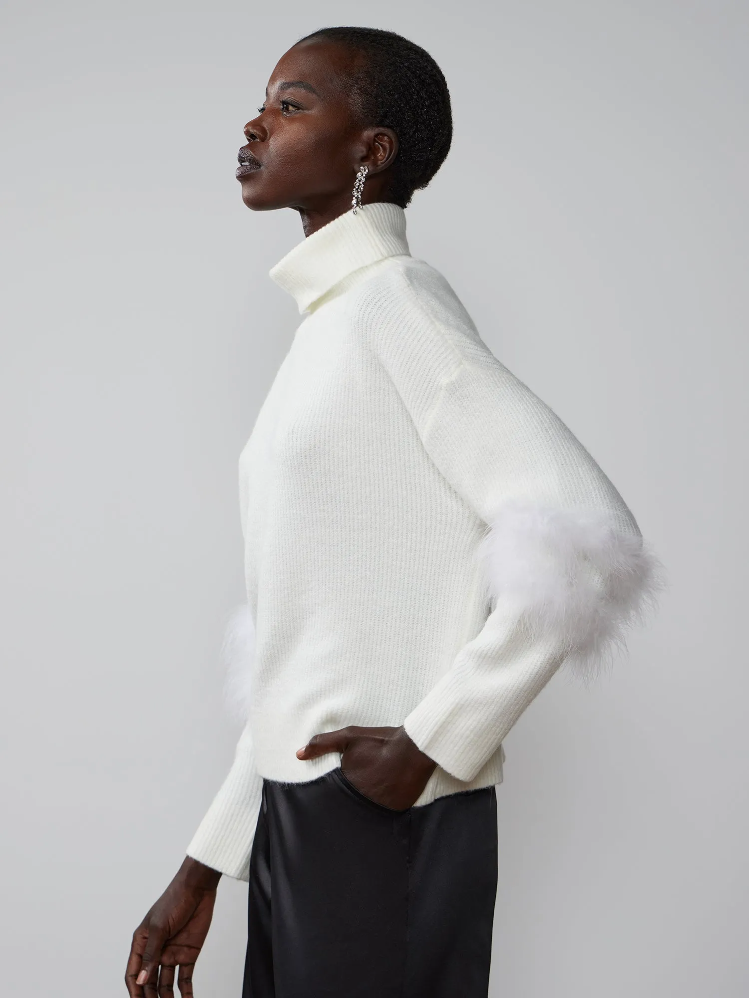 Long Feather Sleeve Turtleneck Sweater