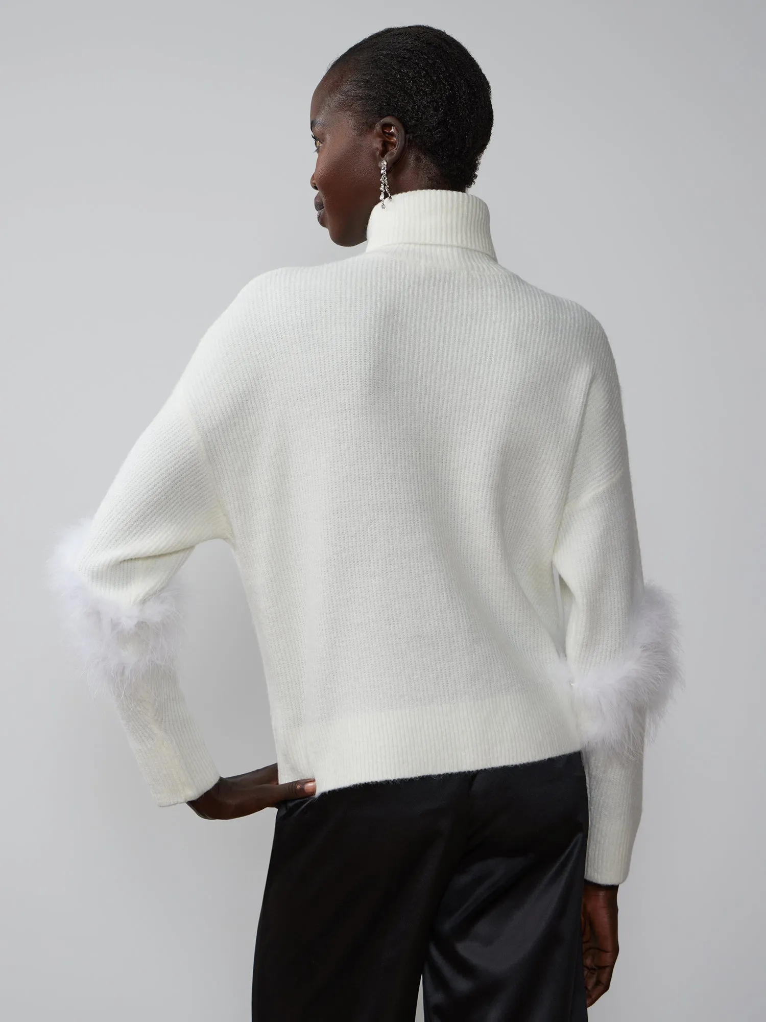 Long Feather Sleeve Turtleneck Sweater