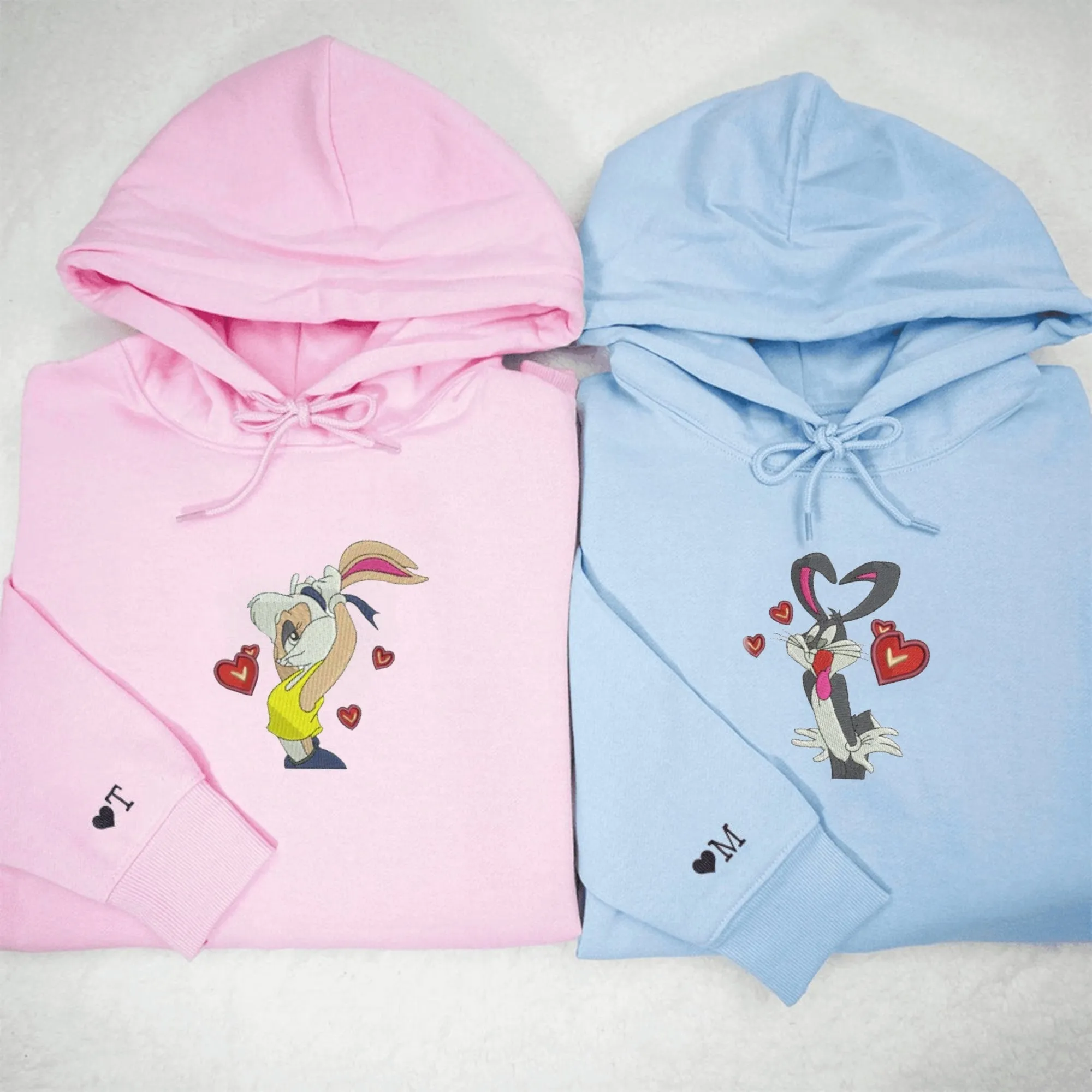 Lovely Bunny Couple Hoodies – Matching Embroidered Hoodies for Partners