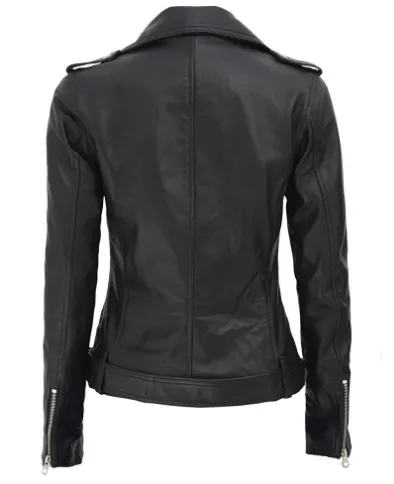 Marcella Asymmetrical Black Leather Jacket for Women