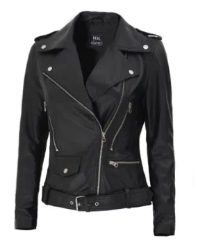 Marcella Asymmetrical Black Leather Jacket for Women