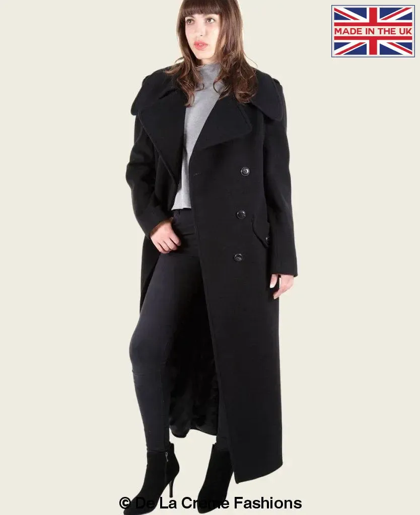 MARQUETTA - Womens Double Breasted Wool & Cashmere Blend Long Coat