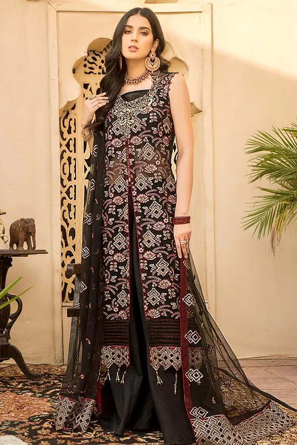 Maryam's Luxury Embroidered Chiffon Suit - Black