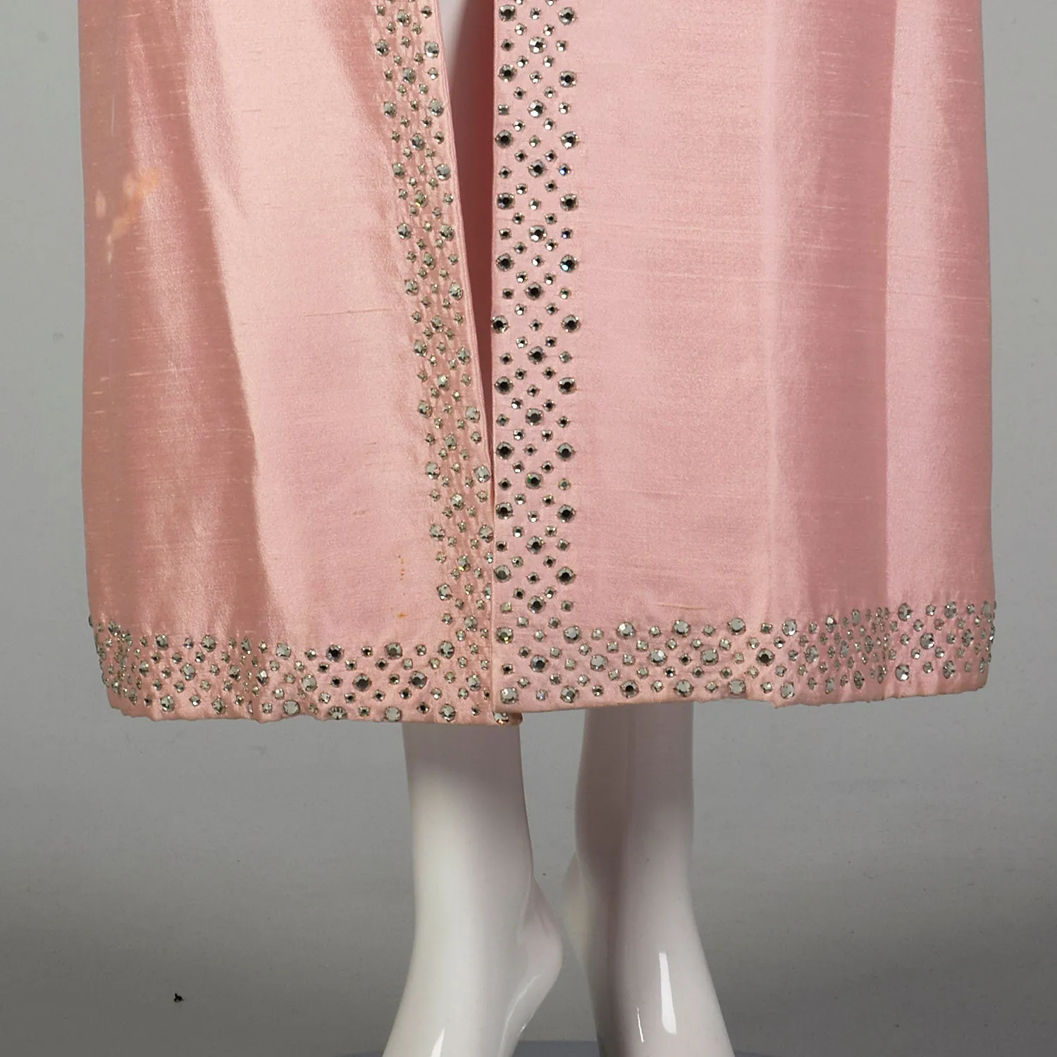 Medium 1960s Full Length Formal Pink Opera Coat with Rhinestone Trim