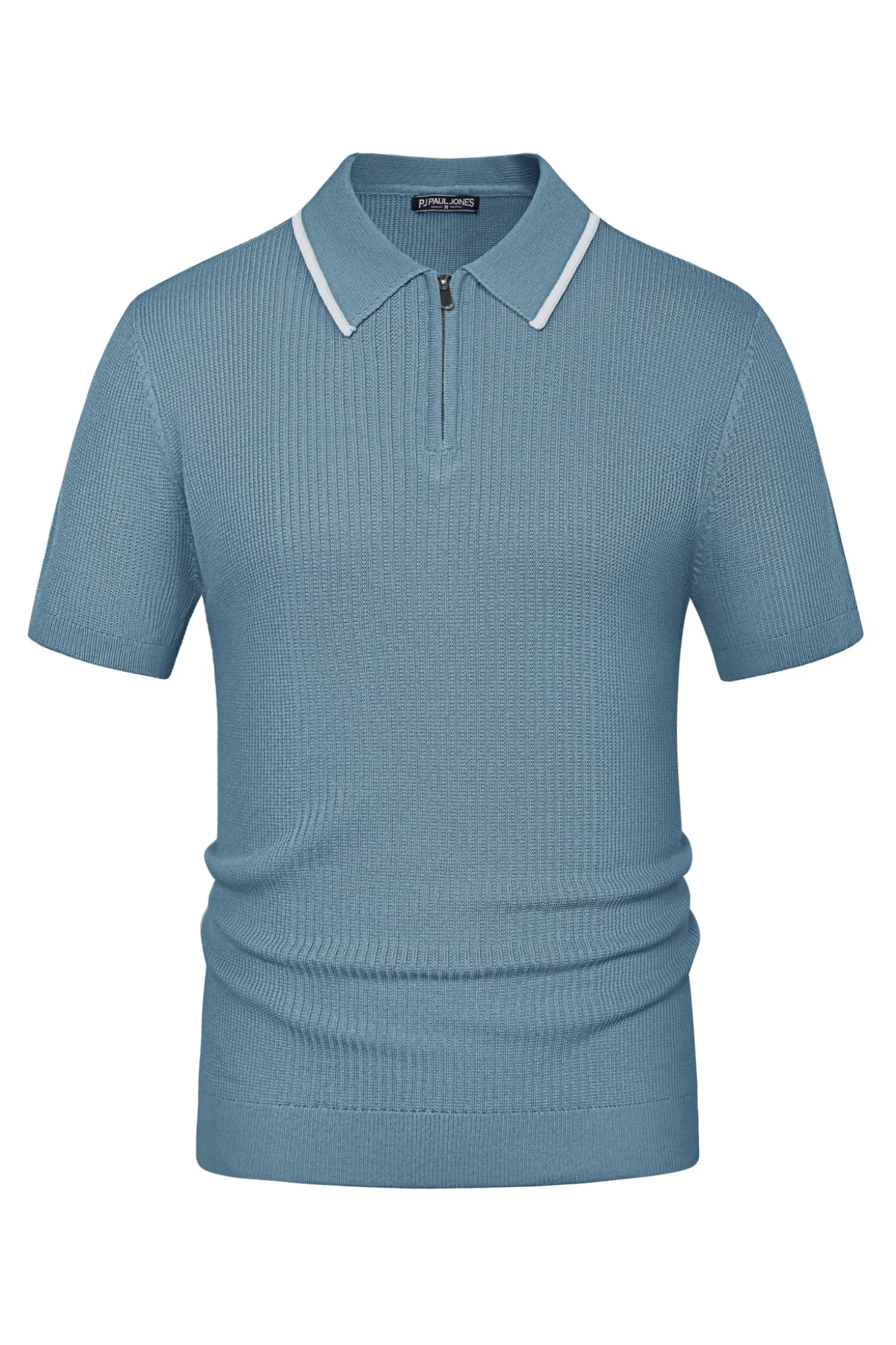 Men Stylish Lapel Collar Knitted Polo-Shirt Short Sleeve Zip-up Neck Knitwear