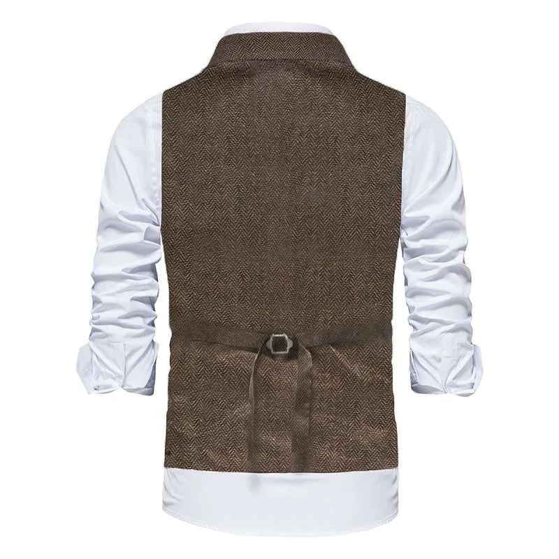 Men's Classic Tweed Herringbone Notch Lapel Waistcoat