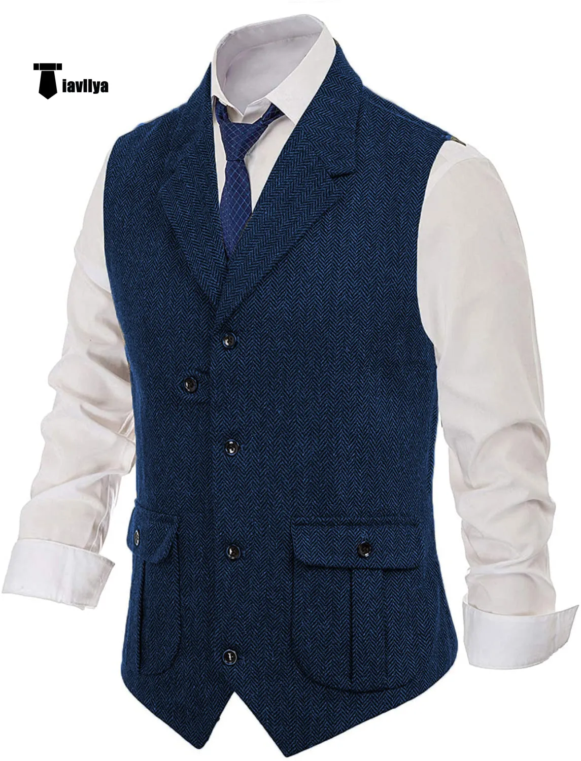 Men's Classic Tweed Herringbone Notch Lapel Waistcoat