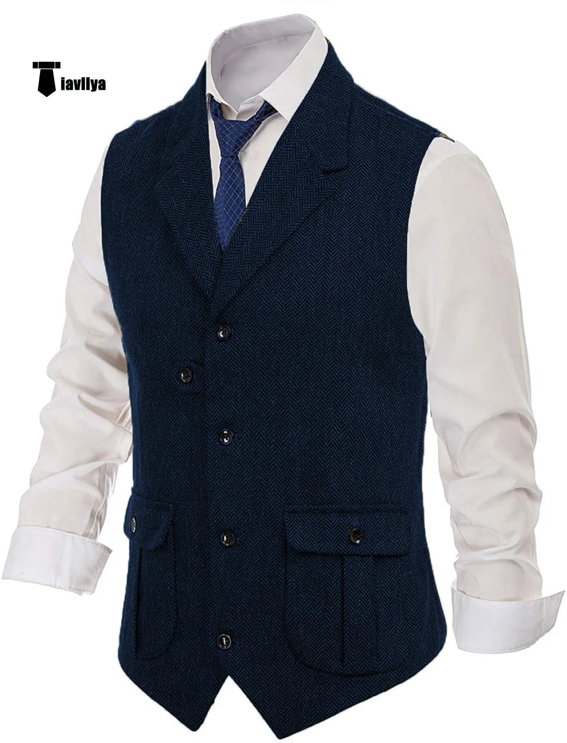 Men's Classic Tweed Herringbone Notch Lapel Waistcoat