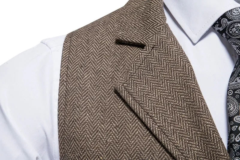 Men's Classic Tweed Herringbone Notch Lapel Waistcoat