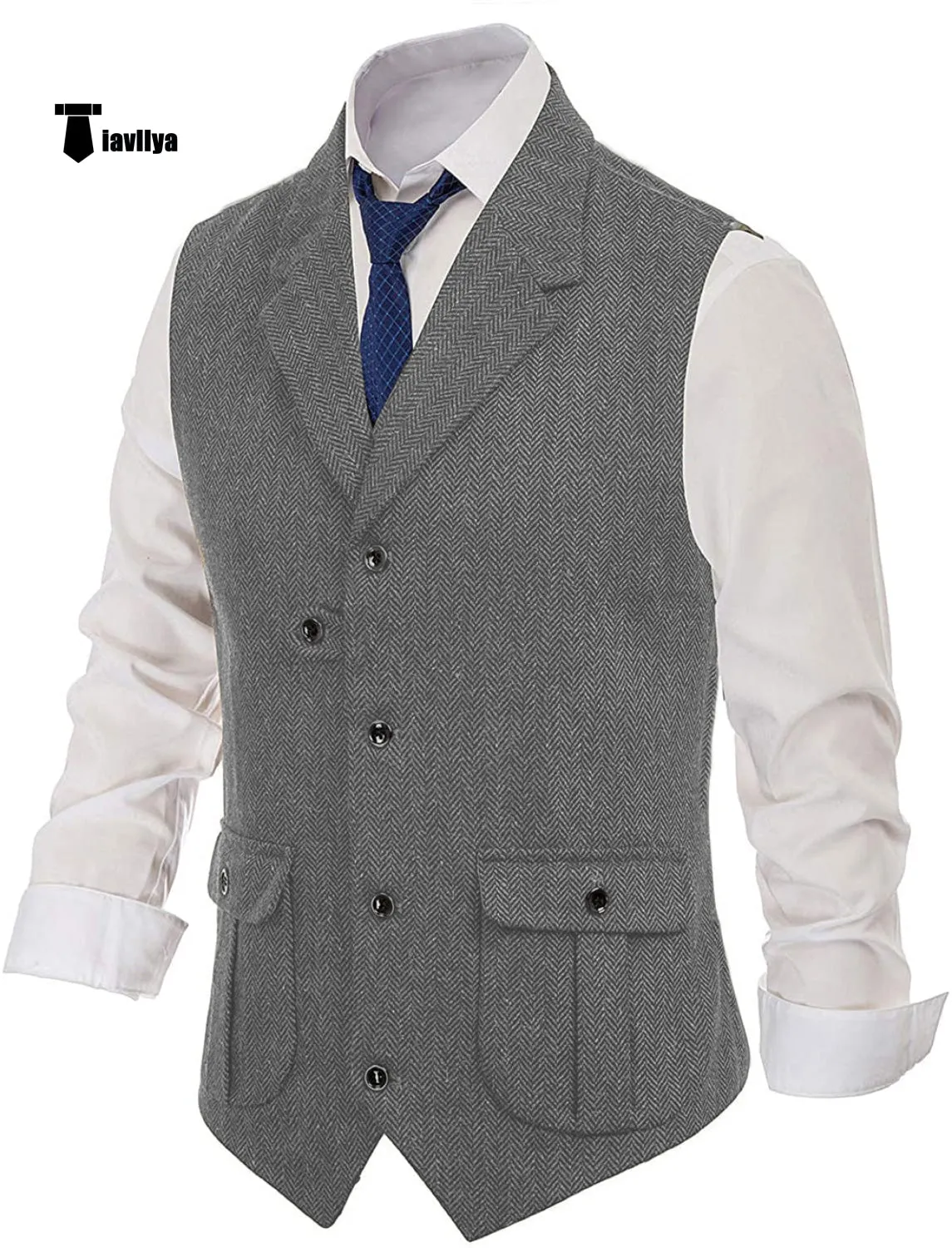 Men's Classic Tweed Herringbone Notch Lapel Waistcoat