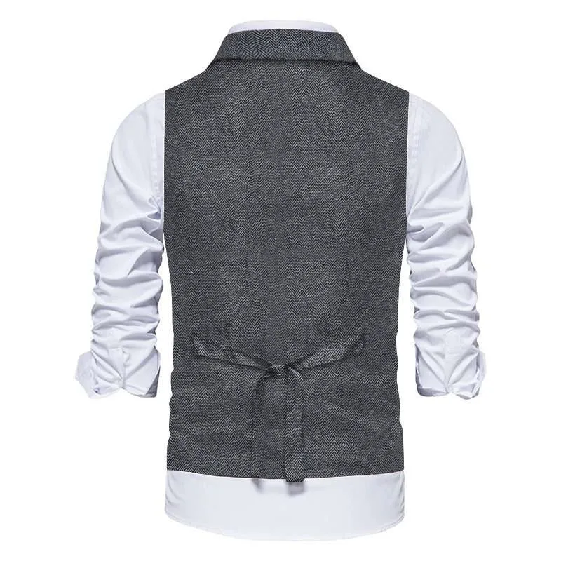 Men's Classic Tweed Herringbone Notch Lapel Waistcoat