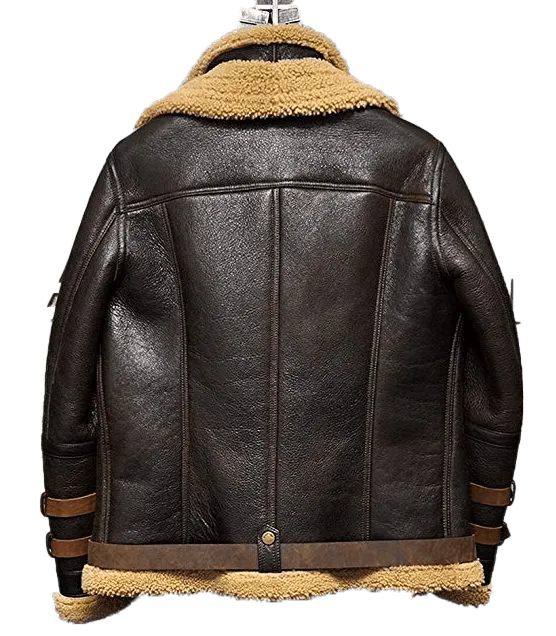 Men's Dunkirk Tom Hardy B3 Raf Real Sheepskin Sherling Brown Leather Jacket