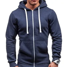 Mens Front Zipper Solid Color Hooded Sweatshirt