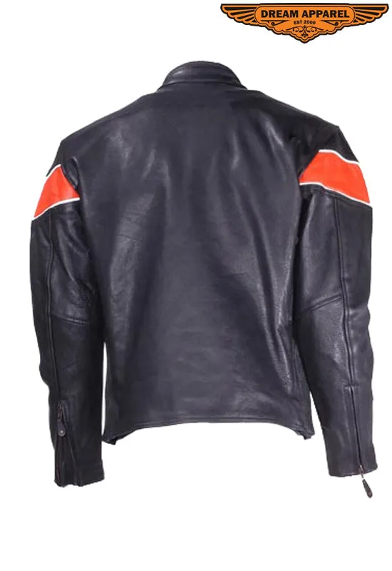 Mens Leather Jacket With One Orange Stripe