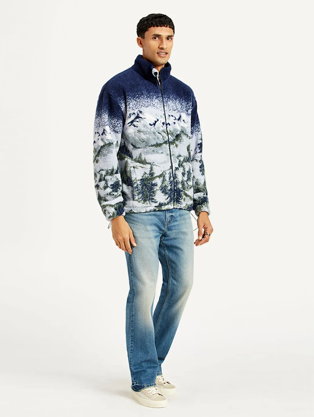 Men's Printed Grey Collar Neck Sweatshirt