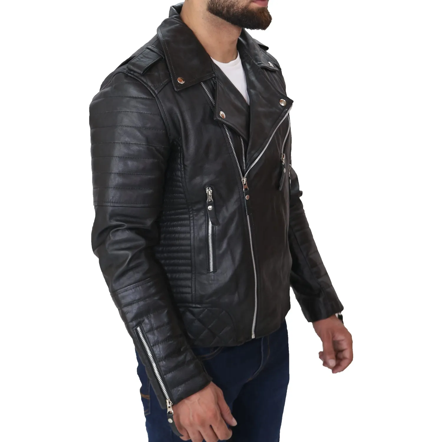 Mens Quilted Leather Jacket