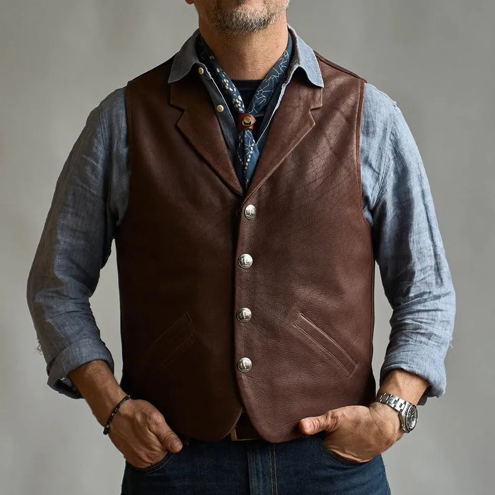 Mens Western Stlye Brown Leather Vest