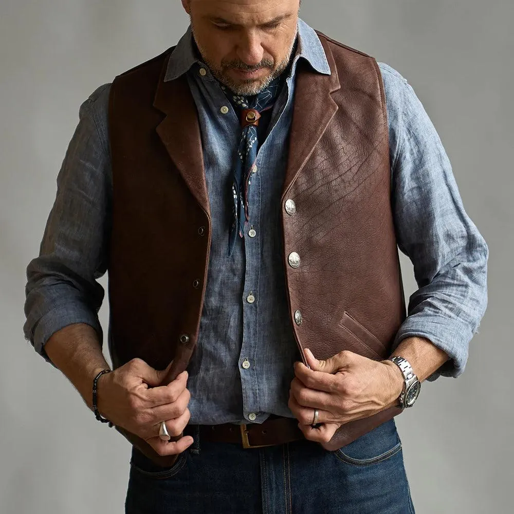 Mens Western Stlye Brown Leather Vest