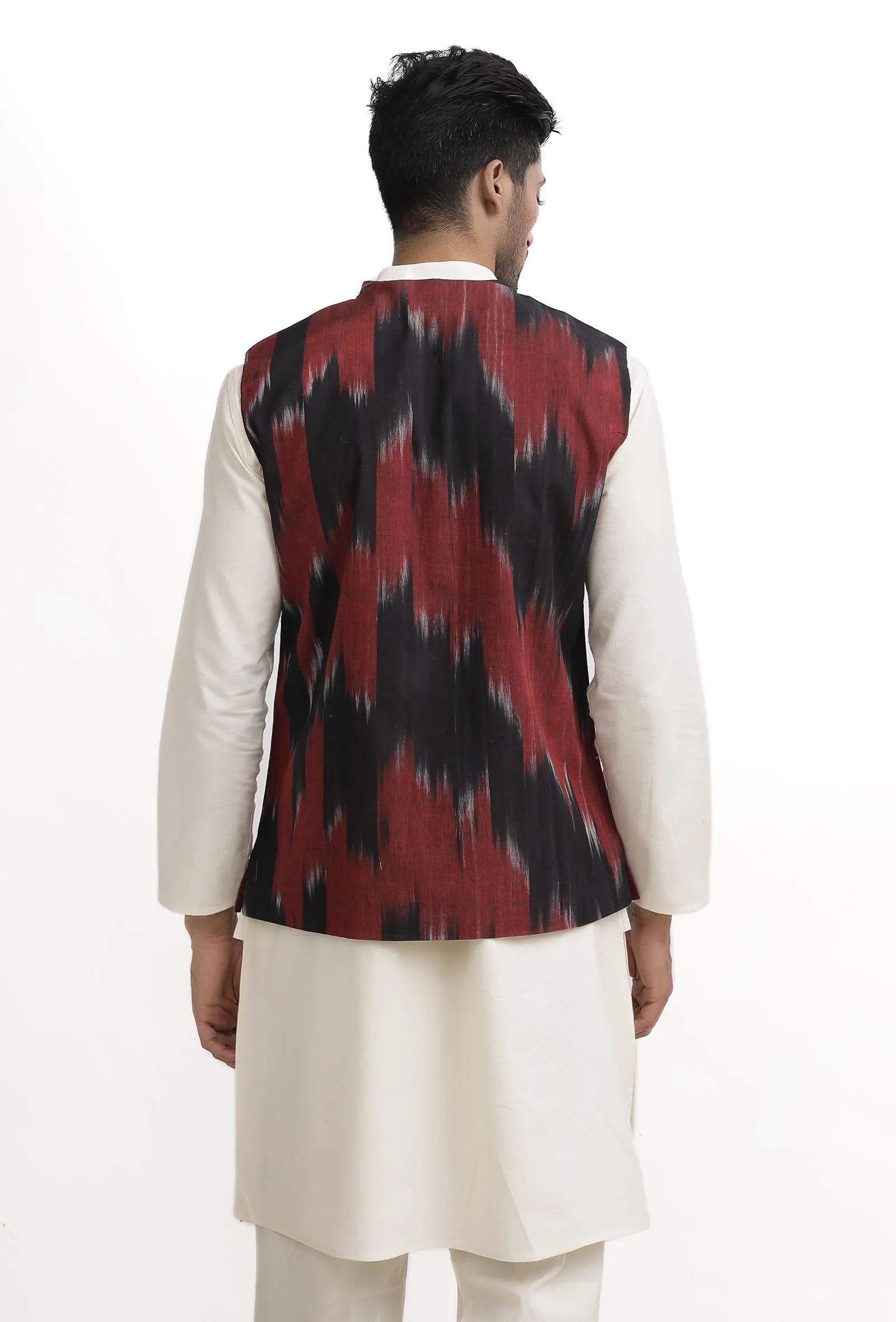 Merlot Red Ikat Nehru Jacket