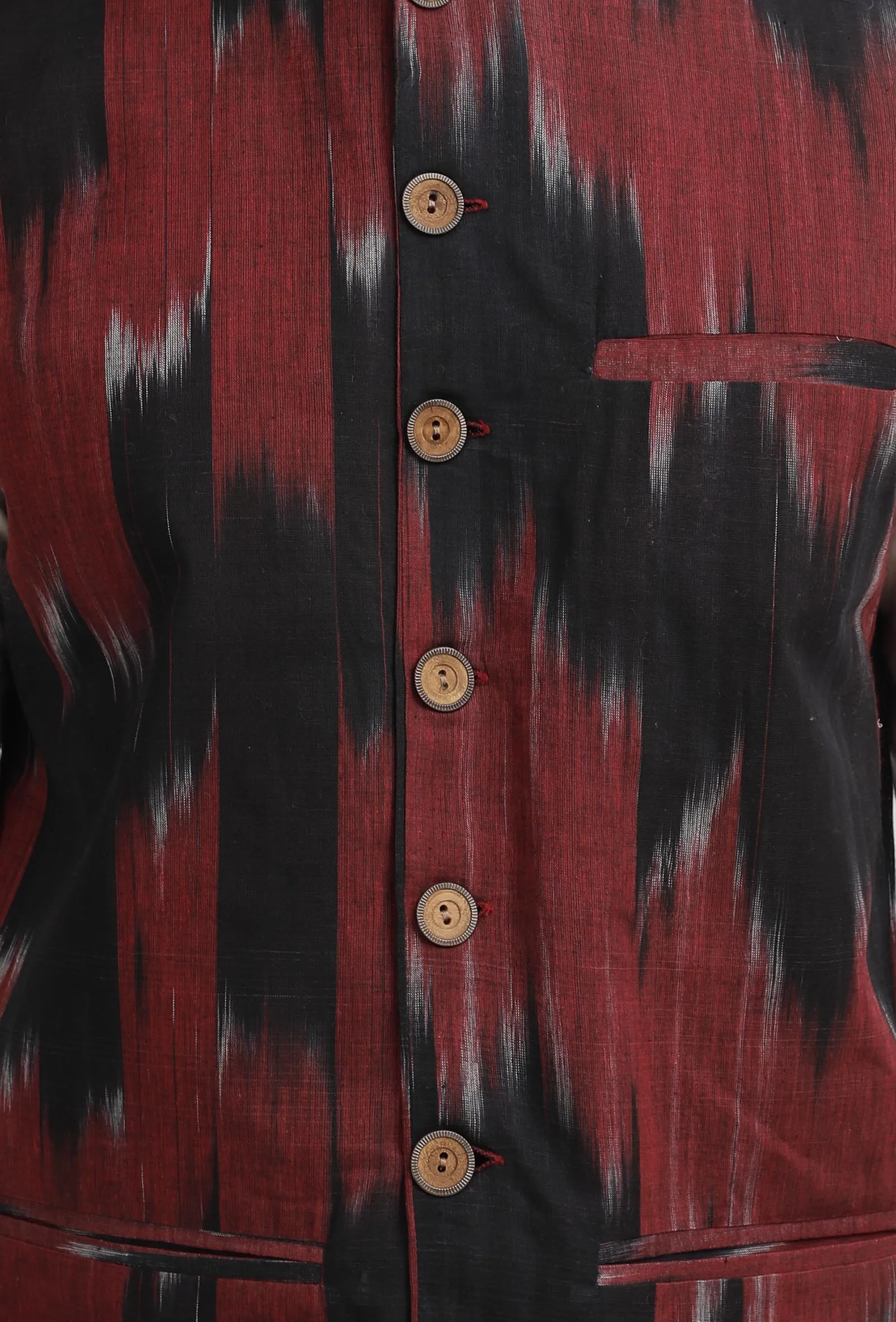 Merlot Red Ikat Nehru Jacket