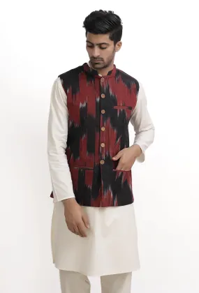 Merlot Red Ikat Nehru Jacket