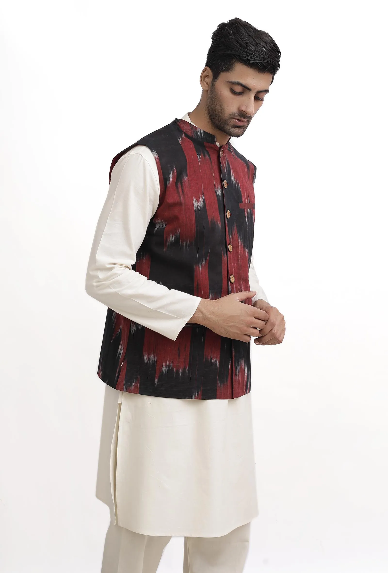 Merlot Red Ikat Nehru Jacket