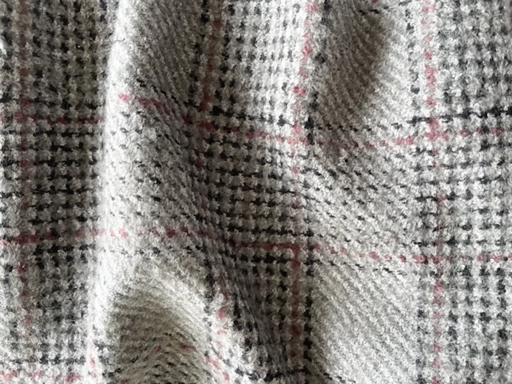 Mid-Weight Whale Grey, Wine & Black Plaid Wool (Made in Italy)