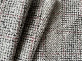 Mid-Weight Whale Grey, Wine & Black Plaid Wool (Made in Italy)