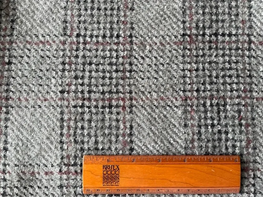 Mid-Weight Whale Grey, Wine & Black Plaid Wool (Made in Italy)