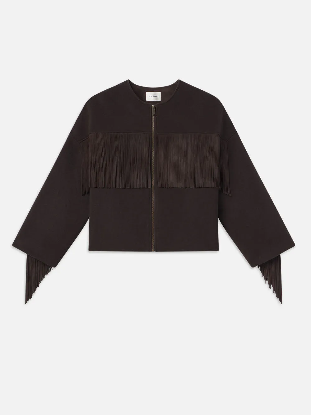 Mix Suede Fringe Coat -- Chocolate Brown