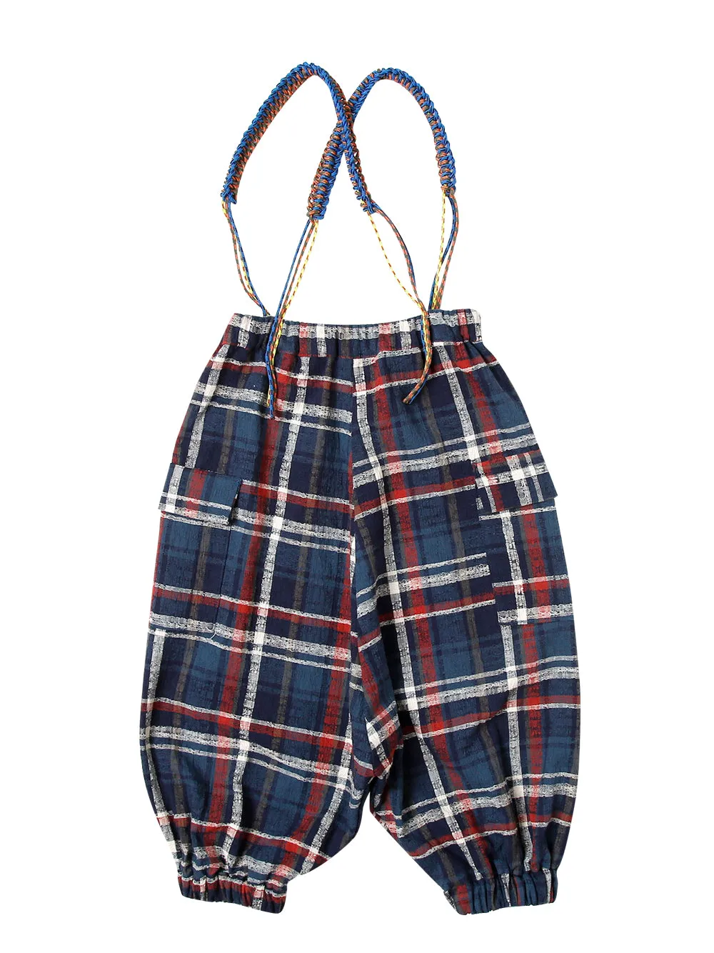 Navy Checked Suspender Pants